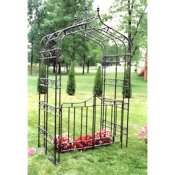 Metal arbor with gate and gothic styling